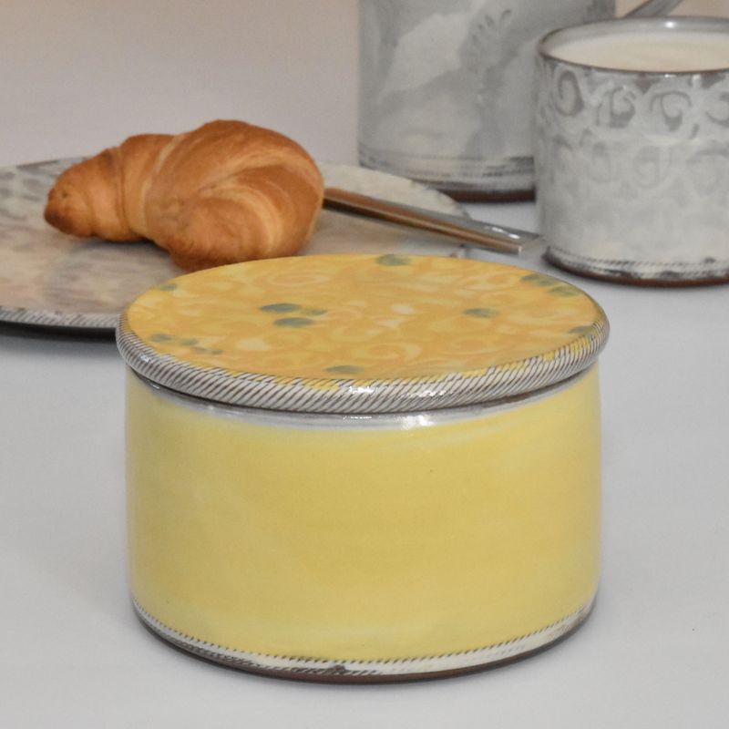 handgemachte-keramik-geschirr-butterdose-gross-ranke-gelb-3 Piccolo Keramik - Handgemachte Keramik und getöpfertes Geschirr -