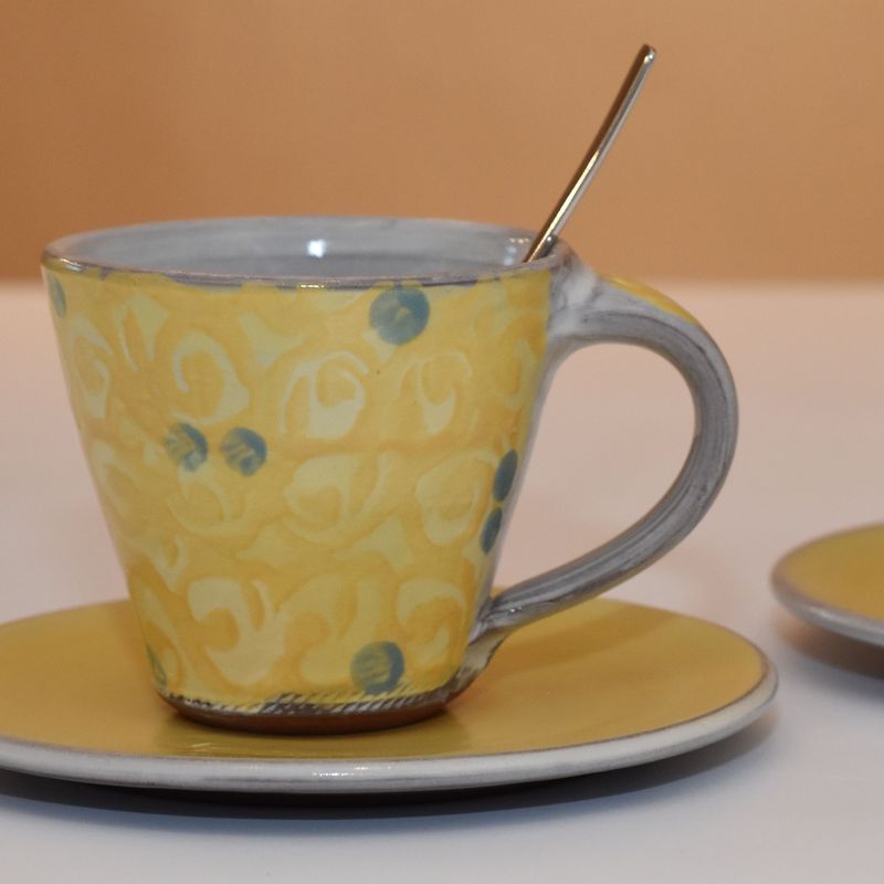 handgetoepferte-keramik-tasse-konisch-klein-ranke-gelb-3 Piccolo Keramik - Handgemachte Keramik und getöpfertes Geschirr -