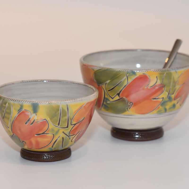 handgetoepferte-keramik-schuessel-bowl-12cm-klein-bluete-gelb-1 Piccolo Keramik - Handgemachte Keramik und getöpfertes Geschirr -